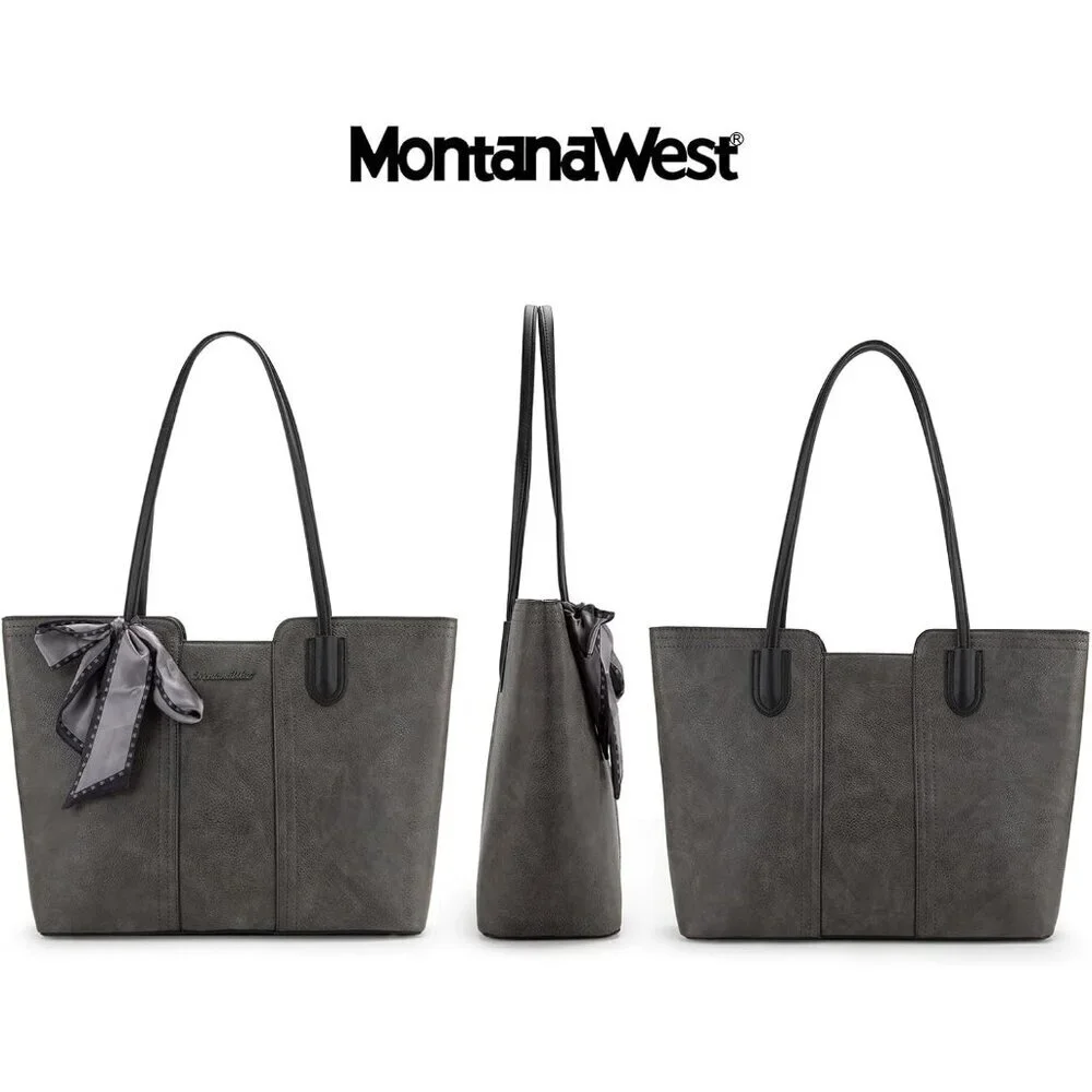 Women Dusty Grey Imported Vegan Leather Medium Top Handle Satchel Tote Bags - Picture 3 of 6